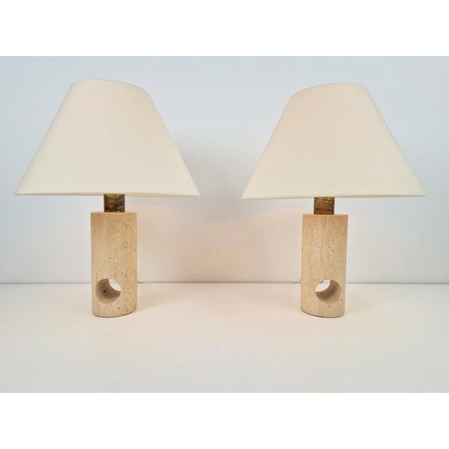 1970s Vintage Travertine Brass Table Lamps attributed to Fratelli Mannelli, Italy, 1970s, Set of 2 For Sale - Image 5 of 12