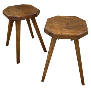 Set of Pine Stools with Curved Seat, 1950s For Sale