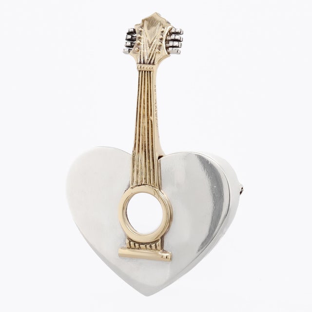 Signed Arman for Movado Sterling Silver & 18k Gold Heart-Shaped Mandolin Brooch For Sale - Image 4 of 15
