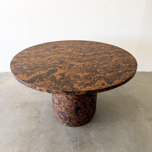 1970s Mid-Century Modern Round Burlwood Pedestal Dining Table For Sale In Palm Springs - Image 6 of 10