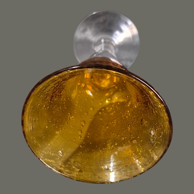 Vintage Set of Four Amber Hand Blown Art Glass Controlled Bubble Goblets For Sale - Image 6 of 8