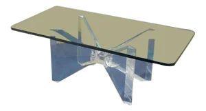 Mid-Century Modern Lucite Base and Glass Top Butterfly Coffee Table