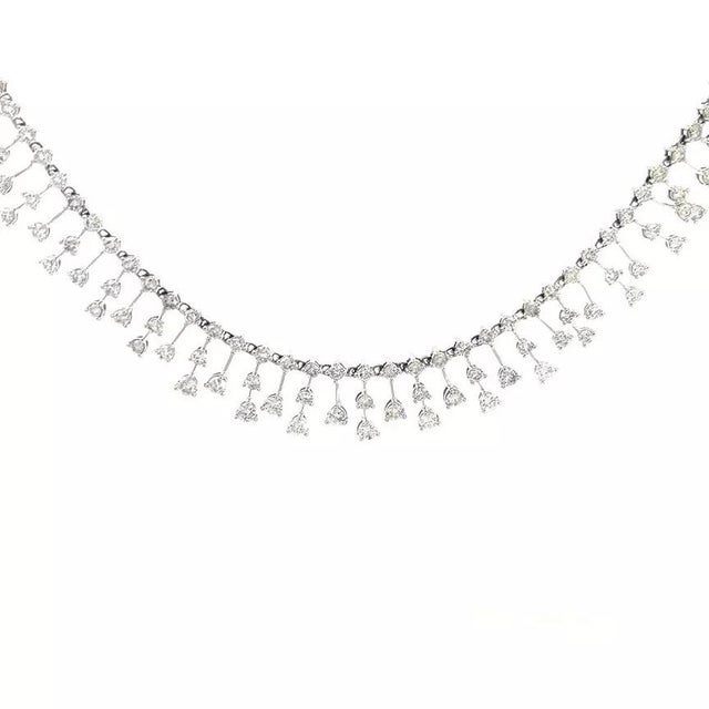 Contemporary 70289 Diamond Gold Choker Necklace 3.5ct Cascade 14k White Double Chain For Sale - Image 3 of 8
