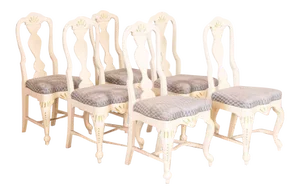 Antique White Painted Dining Chairs - Set of 6