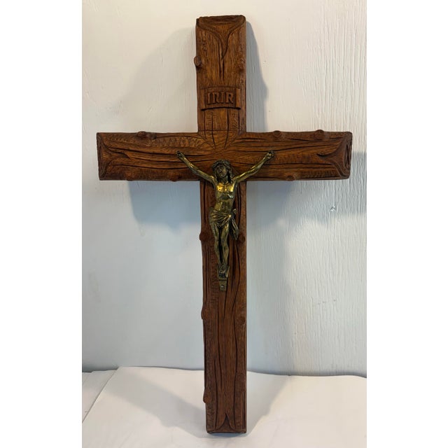 Beautiful carved wood and brass crucifix from Europe.