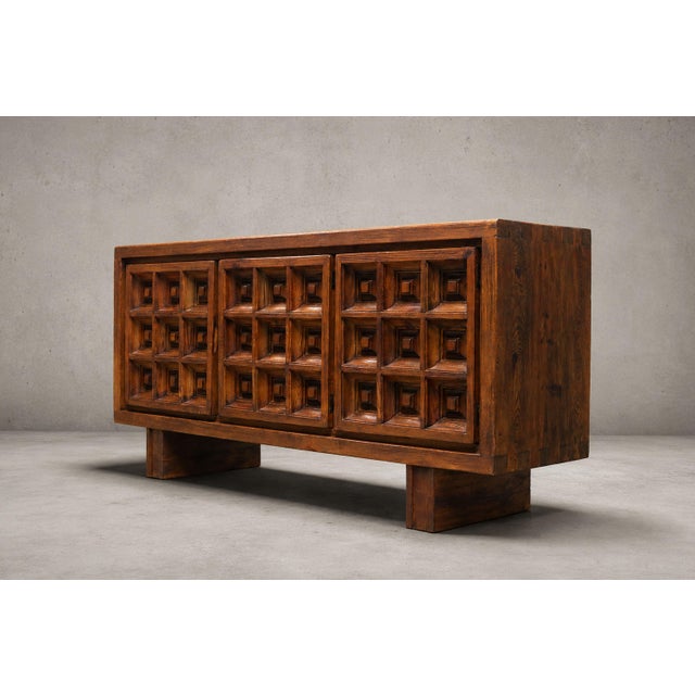 Mid-Century Brutalist Sideboard in Stained Pine by Biosca, Spain, 1960 For Sale - Image 17 of 18