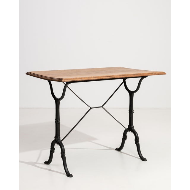 Cast Iron Bistro Table with Oak Top, Antique, France, 20th Century For Sale In Greensboro - Image 6 of 13