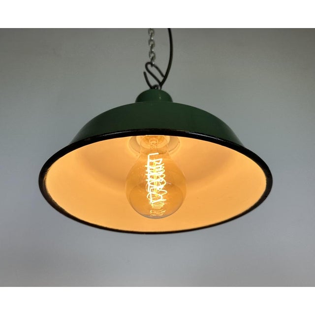 Small Industrial Green Enamel Pendant Lamp, 1960s For Sale - Image 13 of 16