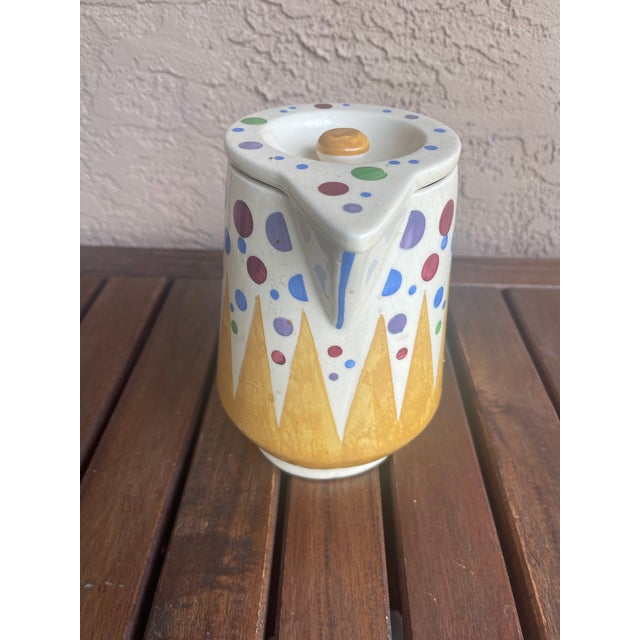 1930s Art Deco German Ceramic Mustard Domino Pattern Pitcher & Lid For Sale - Image 4 of 6