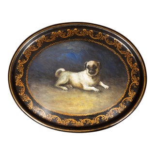Victorian Papier Mache Tray With Pug For Sale