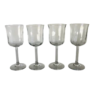 1990s Clear Glass Wine Goblets- Set of 4