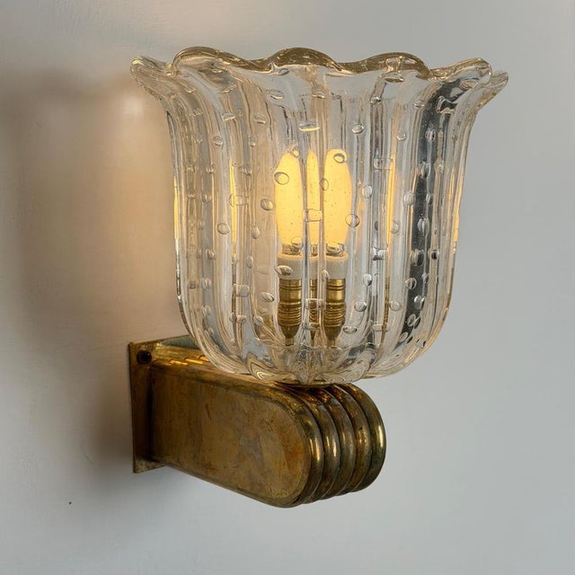 Art Deco Tulip Glass Wall Sconces by Ercole Barovier, 1940s, Set of 3 For Sale - Image 10 of 18