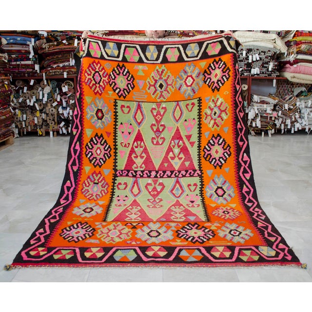 1960s 1960s Vintage Turkish Kilim Handwoven Rug - 5′6″ × 8′4″ For Sale - Image 5 of 13