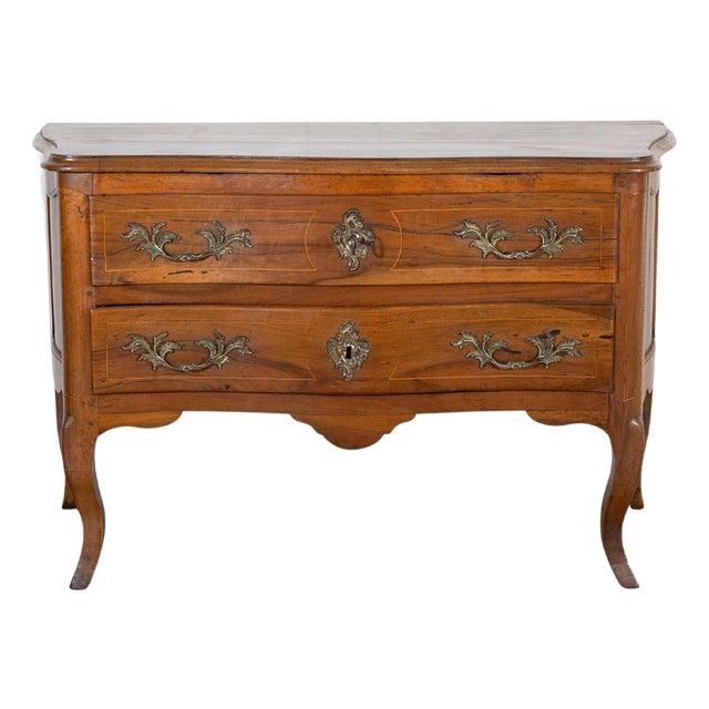 18th Century Louis XV Walnut Commode with Serpentine Front and Bronze Hardware For Sale