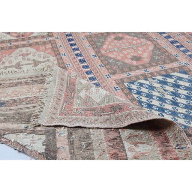 1990s Vintage Handwoven Embroidered Kilim With Geometric Panels - 6' 5'' X 9' 3'' For Sale - Image 12 of 15