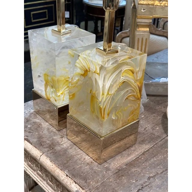 2000 - 2009 Pair of Murano Yellow Block Lamps For Sale - Image 5 of 6