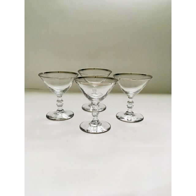 1960s 1960s Silver Trimmed Facet Stemmed “Debut” Cocktail Glasses- Set of 4 For Sale - Image 5 of 13