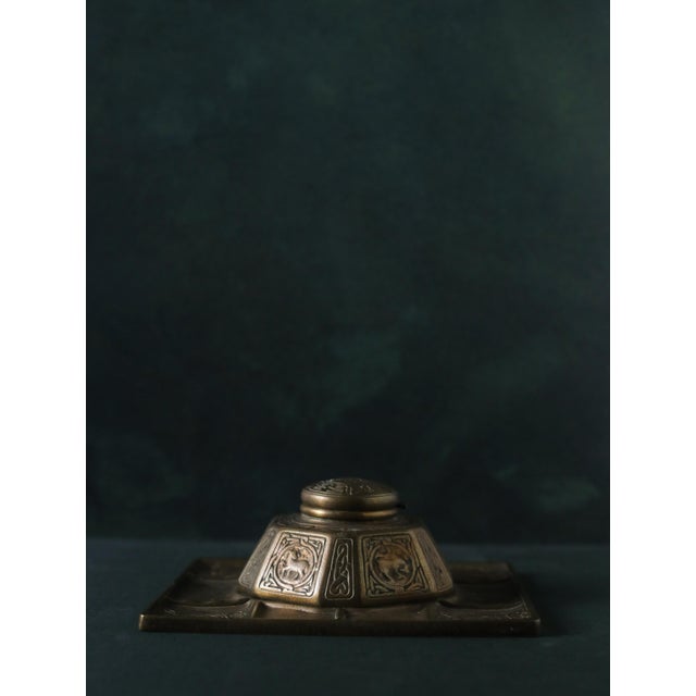Tiffany Studios New York Zodiac Bronze Inkwell With Pen Tray and Rocker Blotter For Sale - Image 18 of 18