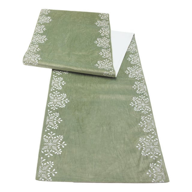 Sage Snowflake Table Runner 72"L For Sale