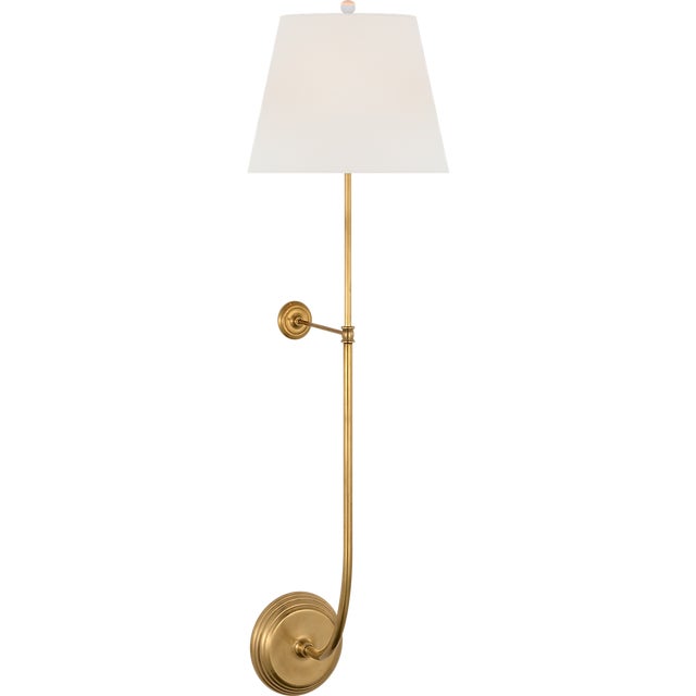 Suzanne Kasler for Visual Comfort Signature Wyatt 39" Statement Sconce in Hand-Rubbed Antique Brass with Linen Shade For Sale