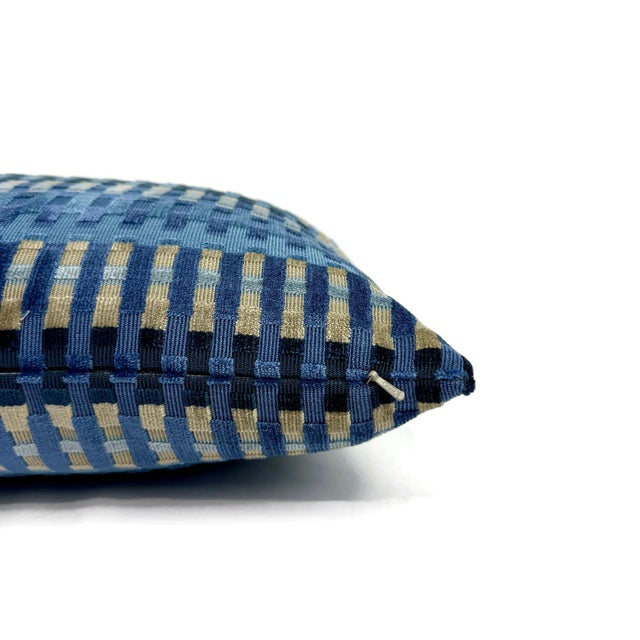 Modern Lee Jofa Picket in Night Sky Lumbar Pillow Cover -Blue Stripe Velvet For Sale - Image 3 of 5