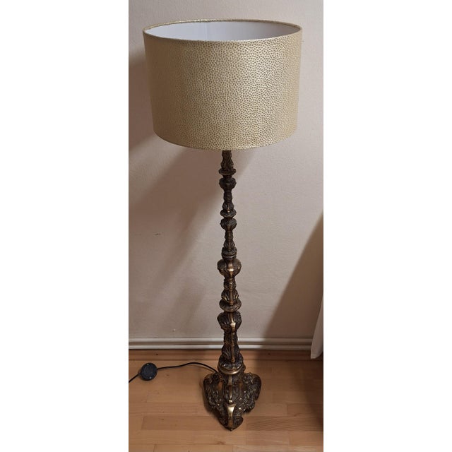 Vintage Floor Lamp with Brass Base and Fabric Shade from Lamplove, 1960s For Sale - Image 4 of 9