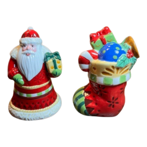 Vintage Fitz and Floyd Christmas Santa & Stocking Salt & Pepper Shakers With Box
