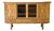In Style of Henning Kjærnulf Oak High Sideboard Credenza With Sliding Leaded Glass Doors Danish Mid-Century Modern 1970s For Sale