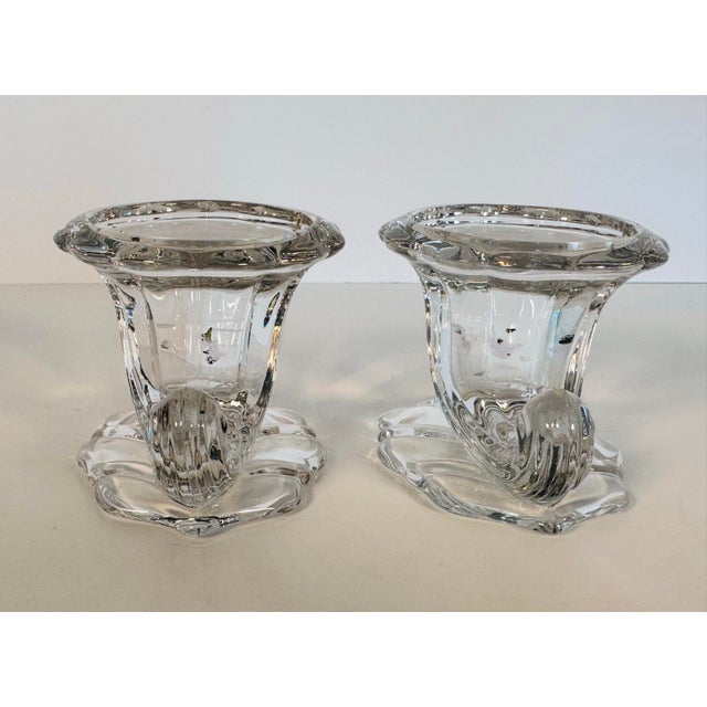 Vintage 1930s Heisey Glass Co Cornucopia Glass Candleholders, Pair For Sale - Image 4 of 8