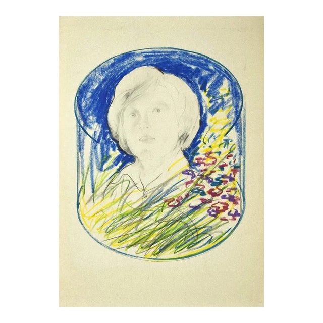 Danilo Bergamo, Portrait, 1980s, Pencil and Pastel on Cardboard For Sale