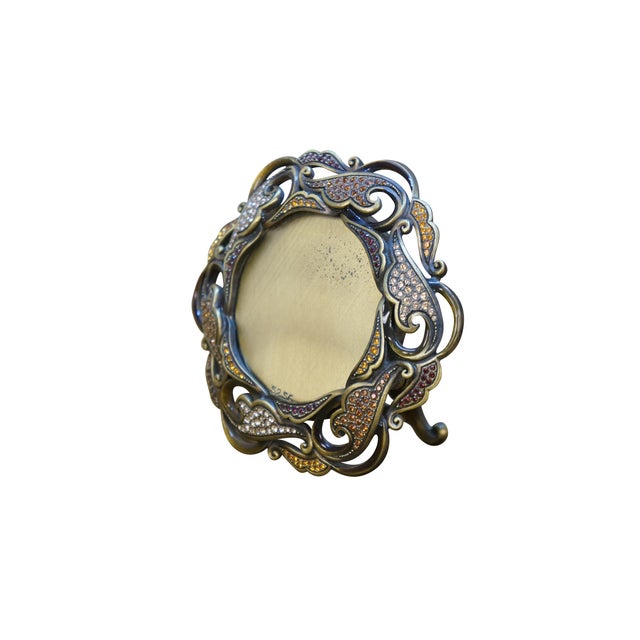 Contemporary Late 20th Century Jay Strongwater Carmela Round Paisley Swarovski Crystal Picture Photo Frame For Sale - Image 3 of 12