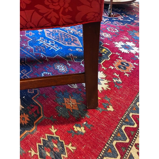 Antique Camelback Chippendale Style Damask Fabric Sofa For Sale - Image 10 of 11