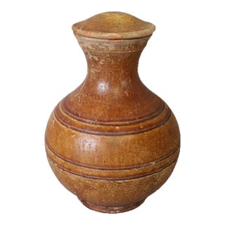 Ancient Chinese Han Dynasty Amber-Glazed Pottery Hu Covered Jar With Lid For Sale