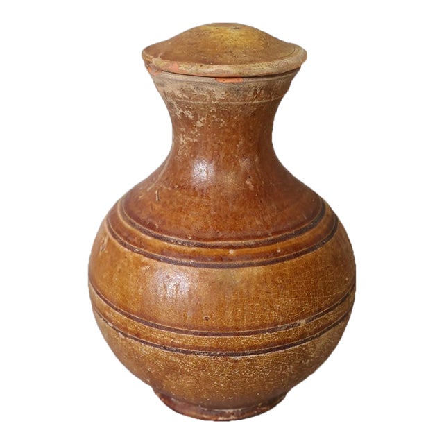 Ancient Chinese Han Dynasty Amber-Glazed Pottery Hu Covered Jar With Lid For Sale
