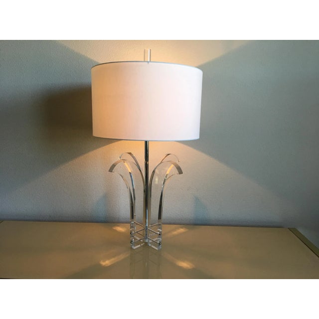 Spectacular oversize 1960s Lucite palm lamp with sculptural thick leaves on a polished chrome frame by Astrolite....