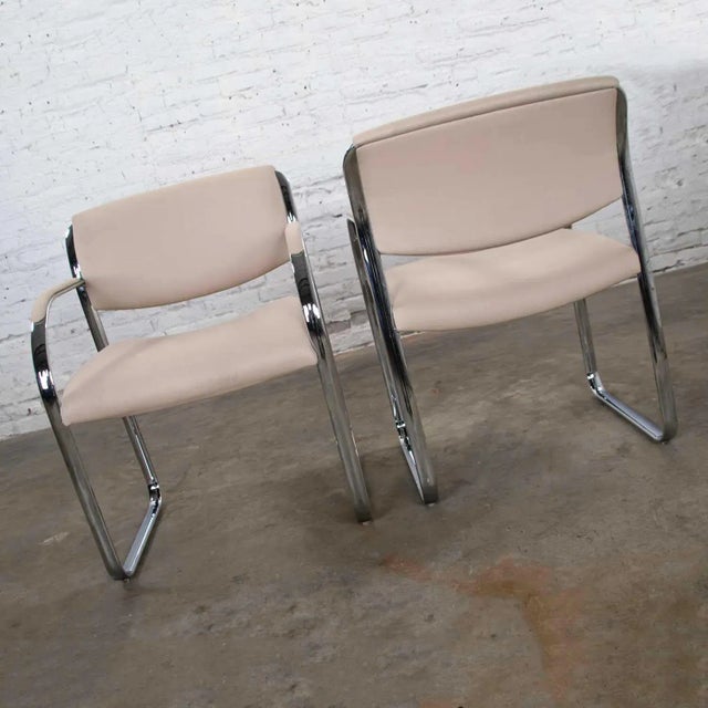 Champagne Vintage Modern Dining Armchairs Off White and Chrome by Steelcase - A Pair For Sale - Image 8 of 12