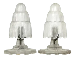 French Art Deco Waterfall Table Lamps Singed by Sabino - a Pair