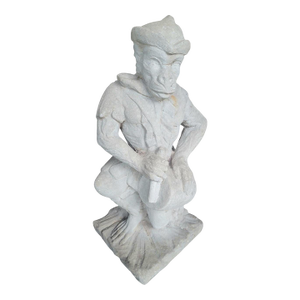 Vintage Monkey Holding Drum Concrete Regency Outdoor Lawn Ornament Statue