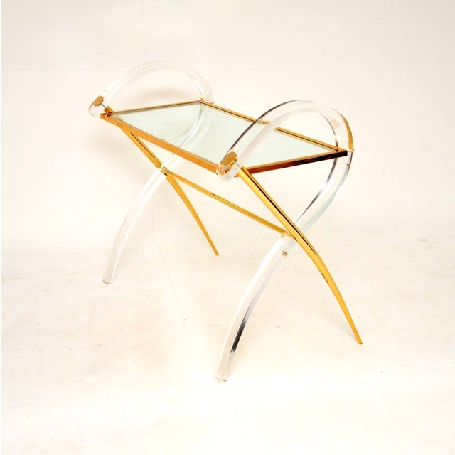 Vintage Italian Acrylic Glass and Gold Finish Console Table, 1970s For Sale - Image 4 of 11