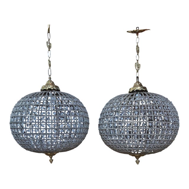 Large Sphere Crystal Chandeliers - a Pair | Chairish