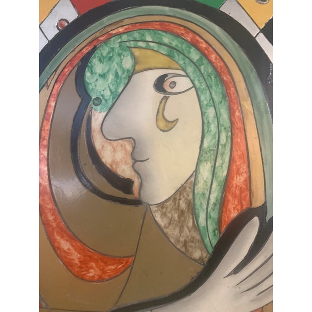 Large Mid Century Modern Studio Abstract Acrylic Mixed-Media Painting Picasso Inspired Original Decorative Artwork Handcrafted Girl Before a Mirror For Sale - Image 10 of 14