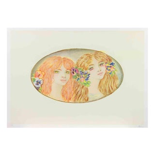 Felicita Frai, Two Girls, Lithograph, 1980s For Sale