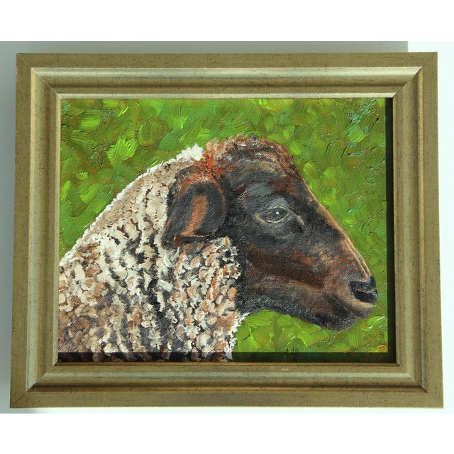 Antique White Lamb Sheep Portrait Impressionism Traditional English White Beige Burnt Orange Original Oil Painting by Cleo Plowden For Sale - Image 8 of 11