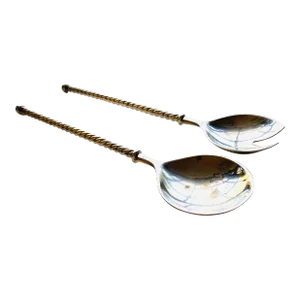 Vintage Italian e.p Zinc Twist Handle Serving Spoon & Fork