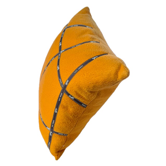 Pair, Vintage Orange & Hermes Ribbon Pillows For Sale In Atlanta - Image 6 of 9