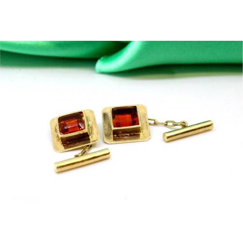 Square Cufflinks in Yellow Gold with Orange Tanzanites, Set of 2 For Sale - Image 5 of 6