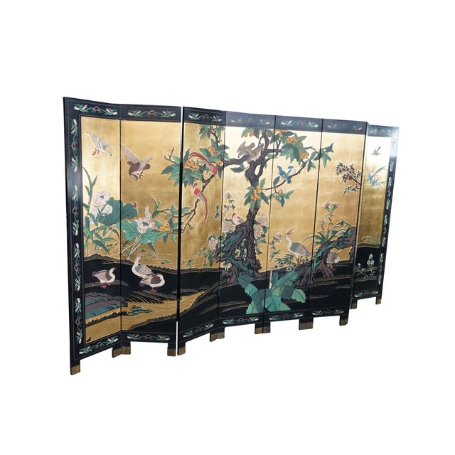Chinoiserie Chinese Export 8 Panel Coromandel Gold Leaf Lacquer Folding Screen Room Divider For Sale - Image 3 of 18