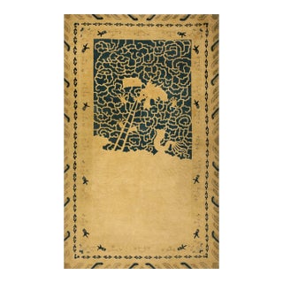 1890s Beige Dragon Qing Antique Chinese Peking Carpet 3'10'' X 6'2'' Knotted Wool Rug For Sale