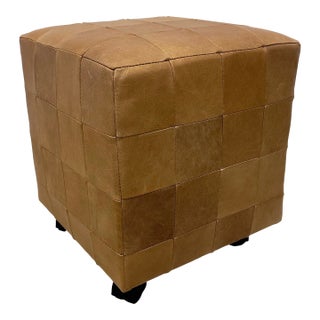 C Nissen’s Mobelfabrik Patchwork Leather Stool on Casters For Sale