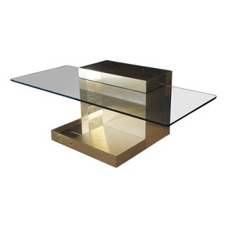 Cityscape Mid Century Modern Cantilever Floating Gold Coffee Table Attributed to Paul Evans For Sale